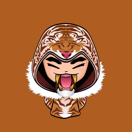 Cute ghost Mask wearing tiger hoodie. Adding big fangs to make it look scary. Let's celebrate a fun night on Halloween night. For a gift for boys, girls, everyone to wear to Hallowのイラスト素材