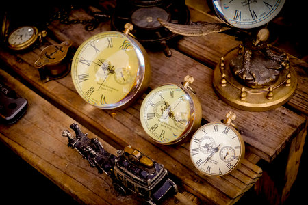 Collection of vintage alarm clocks.