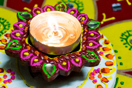 Lamp  diya  that is lit to celebrate Diwali  Lighting the lamp is a symbol of victory over darkness  evil  and bringing good into our lives の写真素材