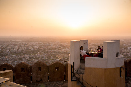 Jaipur, India - 2 March 2014  Cafe in Nargarh fort situated on a cliff overlooking the city of...