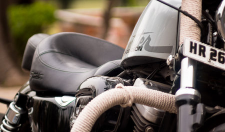 Gurgaon, India -14th Mar 2015: High end harley Davaidson bike with a Gurgaon registeration number. The indian bike industry is devloping a taste for high end bikes from world renowned manufacturersのeditorial素材