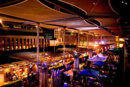Gurgaon, India, 16th oct 2015: Poeple roaming around in cyberhub cybercity Gurgaon at night. The...