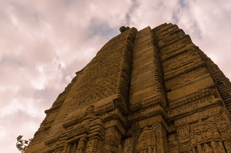 Spire and carvings of the ancient hindu temple dedicated to Shiva at Baijnath in Himachal India. This is a popular tourist destination.の写真素材