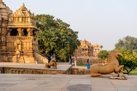 Khajurao, India, 6th Dec 2015: Visitors going to the temples at khajurao during the eveningのeditorial素材