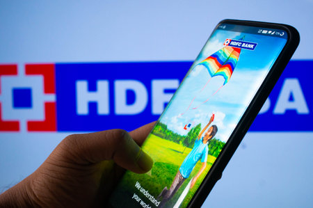 Jaipur, India, Circa 2020 - A mobile logged into the HDFC bank mobile application infront of the...
