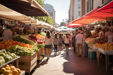 People shopping at the street market.の素材