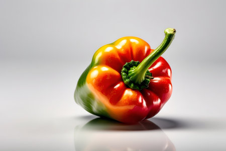 Red and green bell pepper on a white background, close-upの素材