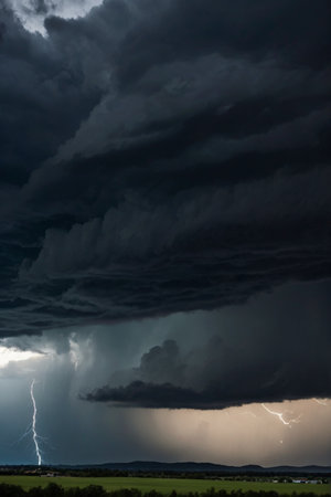 Thunderstorm in the night sky with lightning and thunderclouds. Nature composition.の素材