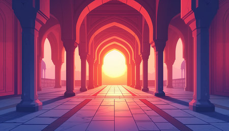 Interior of the mosque flat illustrationの素材