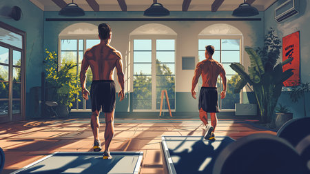 Fitness illustration men's in a back poseの素材