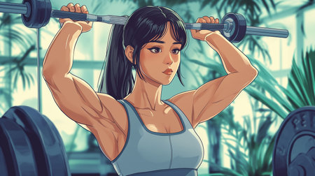 Fitness girl doing work out at gym illustrationの素材