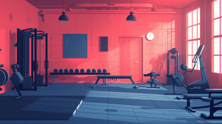 Flat illustration of gym background pink and black theme. Rubber flooringの素材