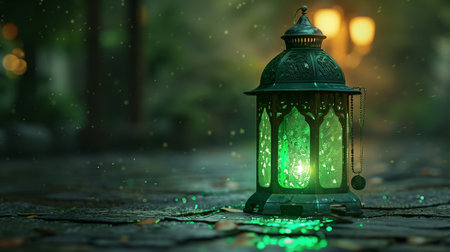 Ramadan green lamp glowing light arabic styleの素材