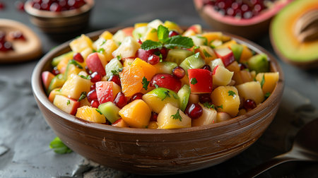 Mixed fruit bowl in the tableの素材