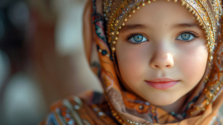 A beautiful muslim baby girl blue eyes wear scarfの素材