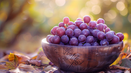 Purple grapes fruit wooden bowlの素材