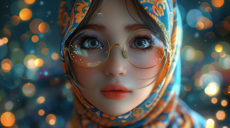A beautiful cute girl wearing scarf and glasses, close up viewの素材