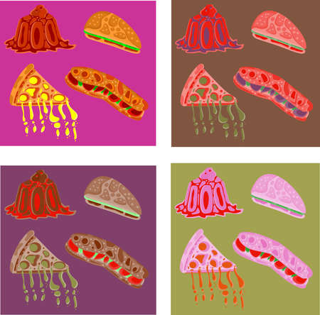 Junk food variation color in one pictureのイラスト素材
