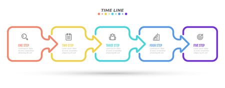 Business infographic template. Timeline design with thin line elements and 5 options, steps.のイラスト素材