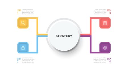 Vector infographic template with modern circle design. Business concept with 4 options or steps. Can be used for workflow diagram, annual report, info chart, graph.のイラスト素材
