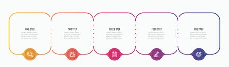 Timeline infographic template design elements with thin line process and marketing icons. Business concept with 5 steps, options.のイラスト素材
