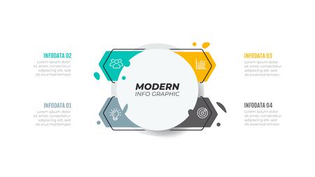 Modern Infographic arrow design element with marketing icons and 4 steps, options, processes. Vector illustration.のイラスト素材