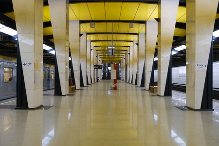 The interior of the station Shelepiha Moscow metro. Moscowのeditorial素材