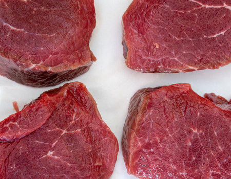 Fresh raw red meat texture closeup, marbled meatの写真素材