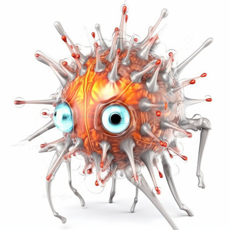 This stock illustration features a scary virus character that is sure to make an impact in any project. The virus monster is depicted on a white background and is sure to stand outの素材