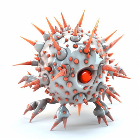 This stock illustration features a scary virus character that is sure to make an impact in any project. The virus monster is depicted on a white background and is sure to stand outの素材