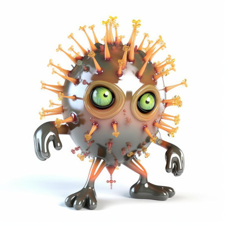 This stock illustration features a scary virus character that is sure to make an impact in any project. The virus monster is depicted on a white background and is sure to stand outの素材