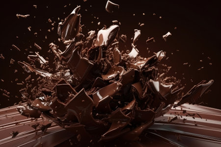 abstract and chaotic background that depicts the explosion of chocolate, evoking feelings of indulgence and sweetness.の素材