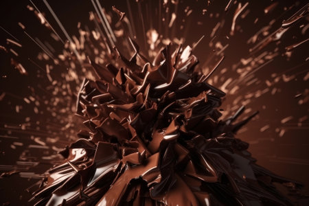 This stock illustration features an abstract and chaotic background that depicts the explosion of chocolate, evoking feelings of indulgence and sweetness.の素材