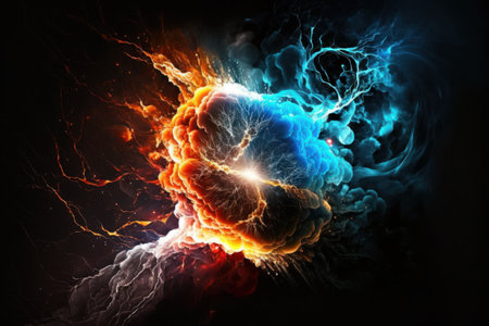 abstract wallpaper fire and lightning storm explosions fractal styled, digital art, generative aiの素材