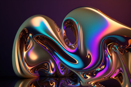 This stock illustration features an abstract fluid iridescent holographic neon curved wave in motion set against a colorfulの素材