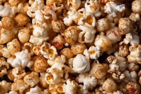 A mouth-watering close-up illustration of popping popcorn. Created using generative AI technology.の素材