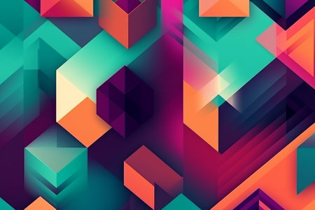 Bright and eye-catching abstract background featuring colorful geometric shapes created by Generative AI.の素材