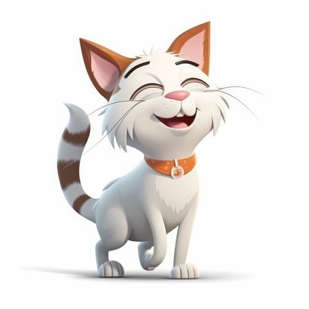 Illustration of a whimsical cat with a playful expression on a white background. Perfect for cat lovers and children's book illustrations.の素材