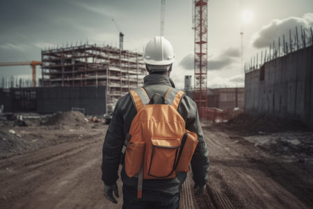 See the perspective of a worker heading to a construction site in this illustration created with Generative AI.の素材