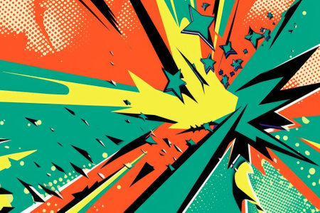 This stock illustration features a dynamic and colorful pop art background in shades of green. Created with generative AI technology, this unique design is perfect for adding a touch of creativity to any project.の素材
