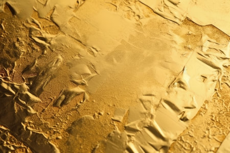 Explore the mesmerizing intricacies of gold foil in this top-view closeup shot. Created with Generative AI technology.の素材