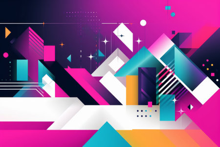 This stock illustration features a colorful and abstract background created using generative AI technology. The design showcases a variety of geometric shapes and patterns, making it perfect for use in various design projects.の素材