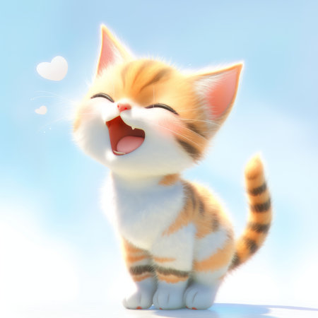 This stock illustration features a charming baby cat laughing and singing. Created using generative AI technology, this cute artwork is perfect for a variety of design projects.の素材