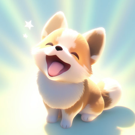 This stock illustration features an irresistibly cute baby dog, giggling and crooning in pure joy. Created with Generative AI technology.の素材