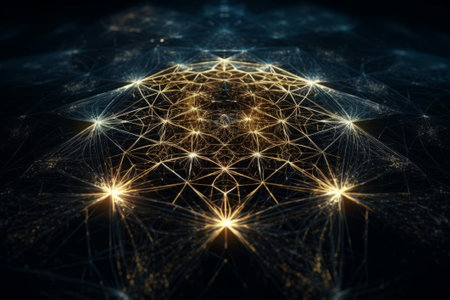 Discover the intricate beauty of sacred geometry in the cosmos through quantum fields. A stunning stock illustration using Generative AI.の素材
