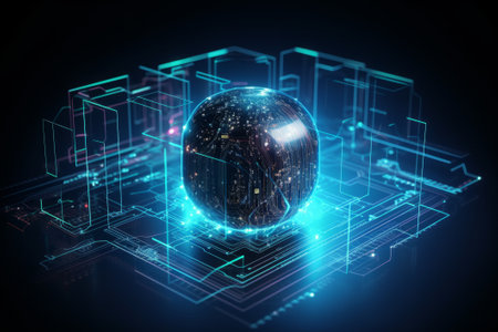 This abstract illustration depicts a high-tech backdrop for cyber security concepts. It utilizes generative AI technology to create a futuristic feel.の素材
