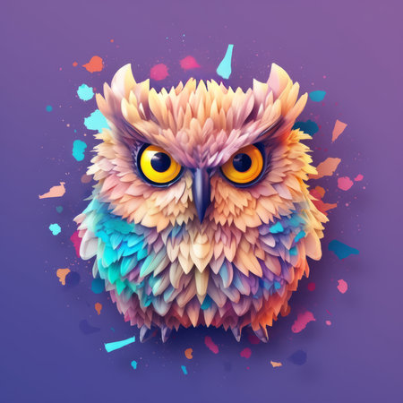 A charming stock illustration of an owl character rendered in delightful pastel tetradic colors, created using the power of generative AI.の素材