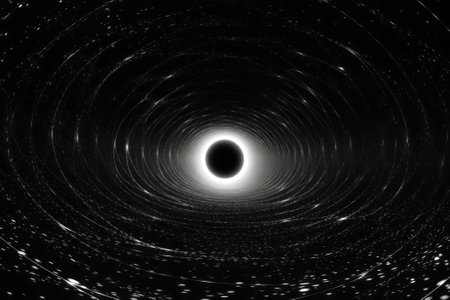 Fascinating illustration depicting stars orbiting a black hole. Created using generative AI. Perfect for scientific and educational projects.の素材