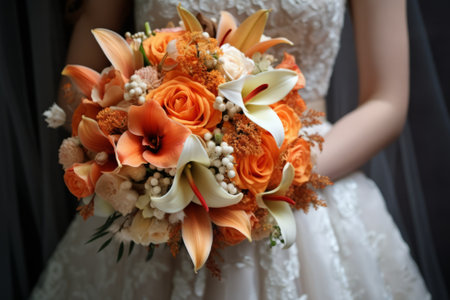 A captivating floral arrangement for a radiant bride on her special day. This stunning illustration is created using generative AI technologyの素材