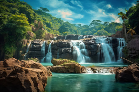 Experience the awe-inspiring beauty of Tiger falls, a vibrant waterfall brought to life by Generative AI.の素材